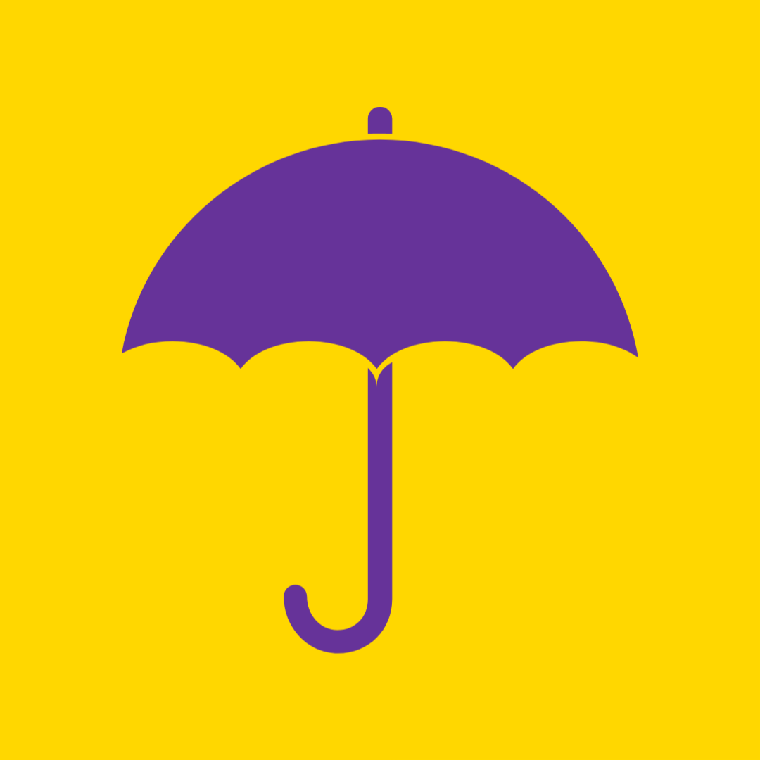 graphic purple umbrella icon on yellow backgroud