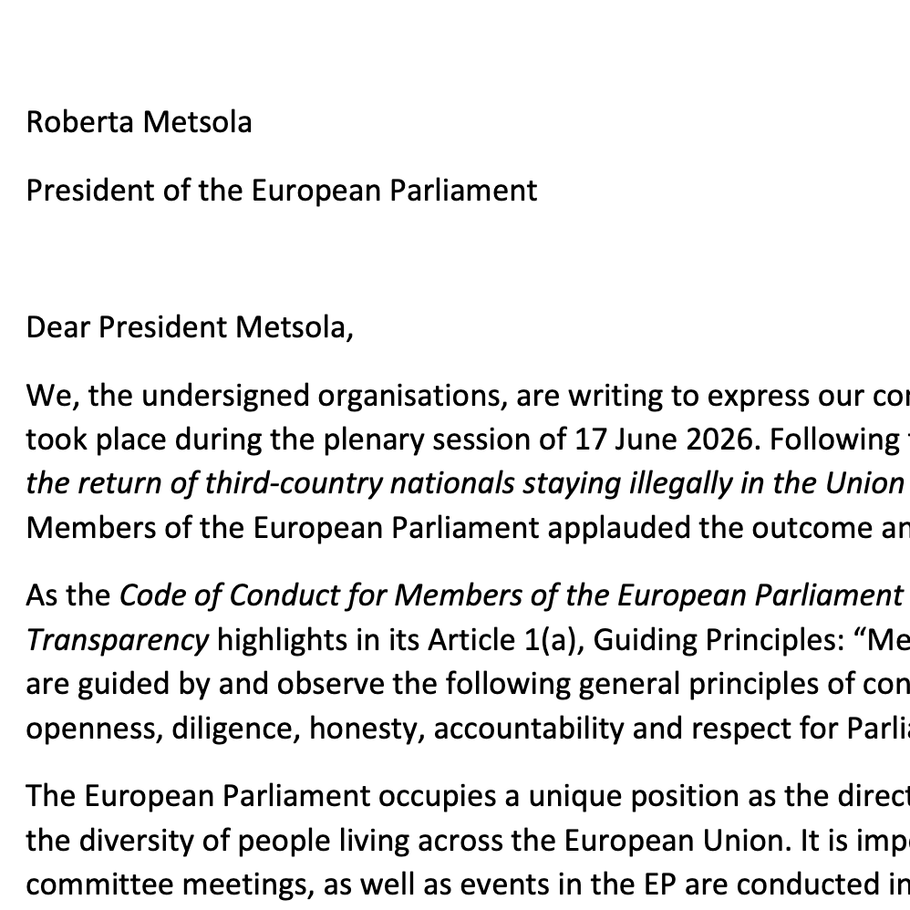 Civil Society Organisations Call on European Parliament President to Address Hate Speech in the Plenary Chamber